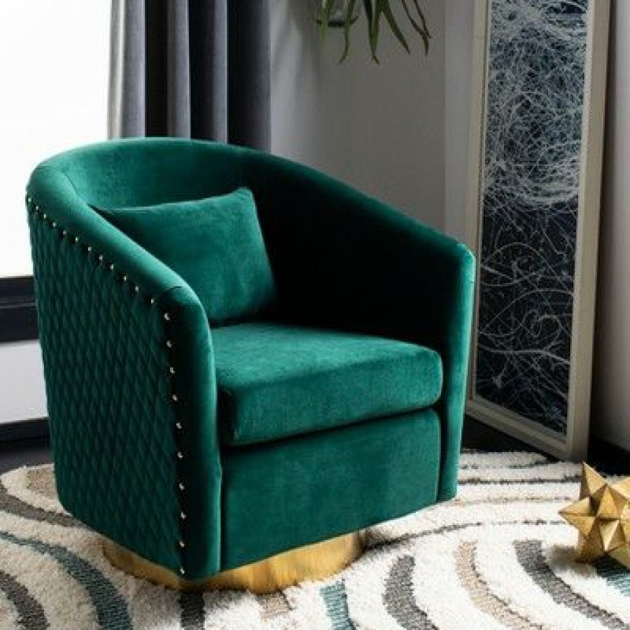 Clara Quilted Swivel Tub Chair Emerald Safavieh | * Clearance