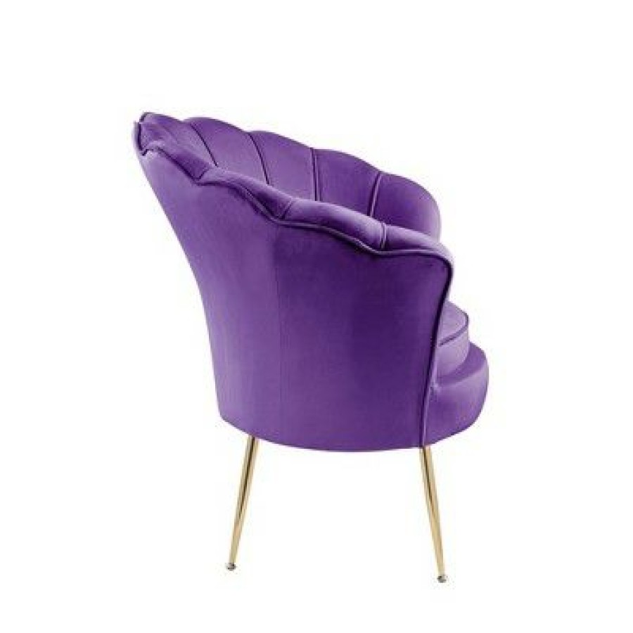 Simple Relax Velvet Scalloped Back Barrel Accent Chair With Metal Legs In Purple | * Clearance