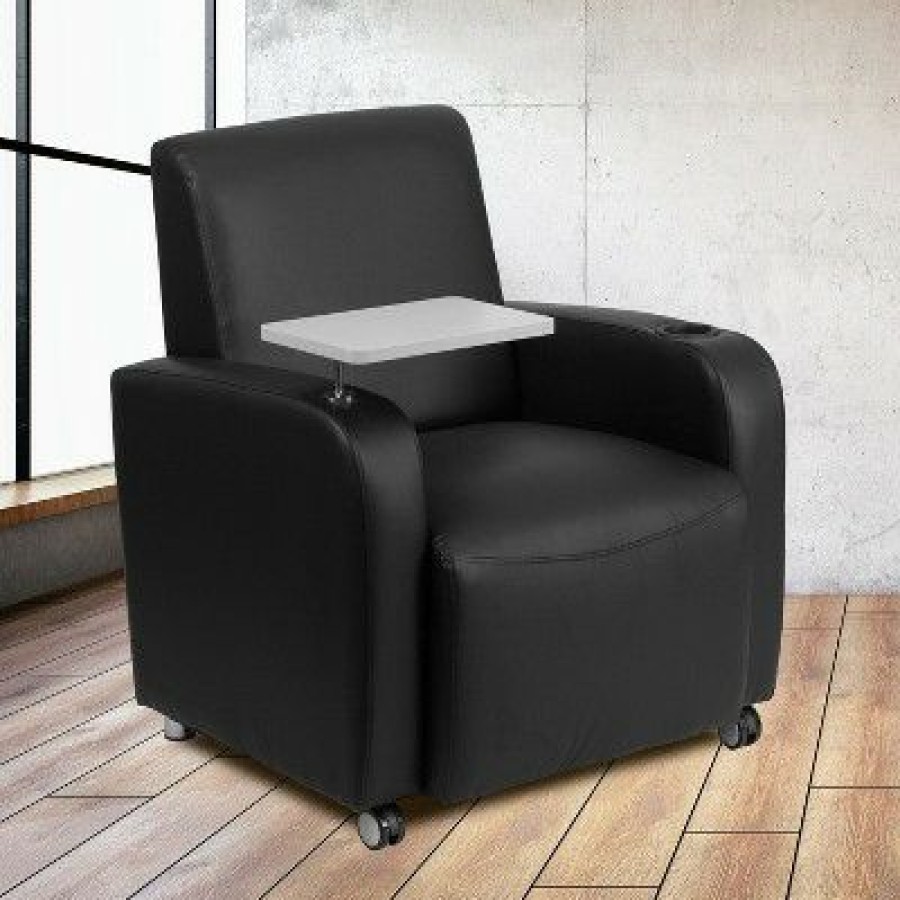 Flash Furniture Leathersoft Guest Chair With Tablet Arm, Front Wheel Casters And Cup Holder | * Online