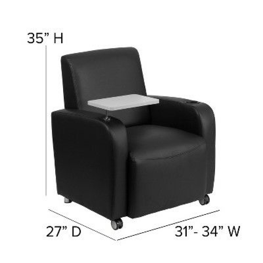 Flash Furniture Leathersoft Guest Chair With Tablet Arm, Front Wheel Casters And Cup Holder | * Online