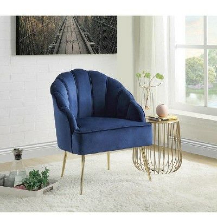 Simple Relax Velvet Wingback Accent Chair With Metal Legs In Blue | * Online