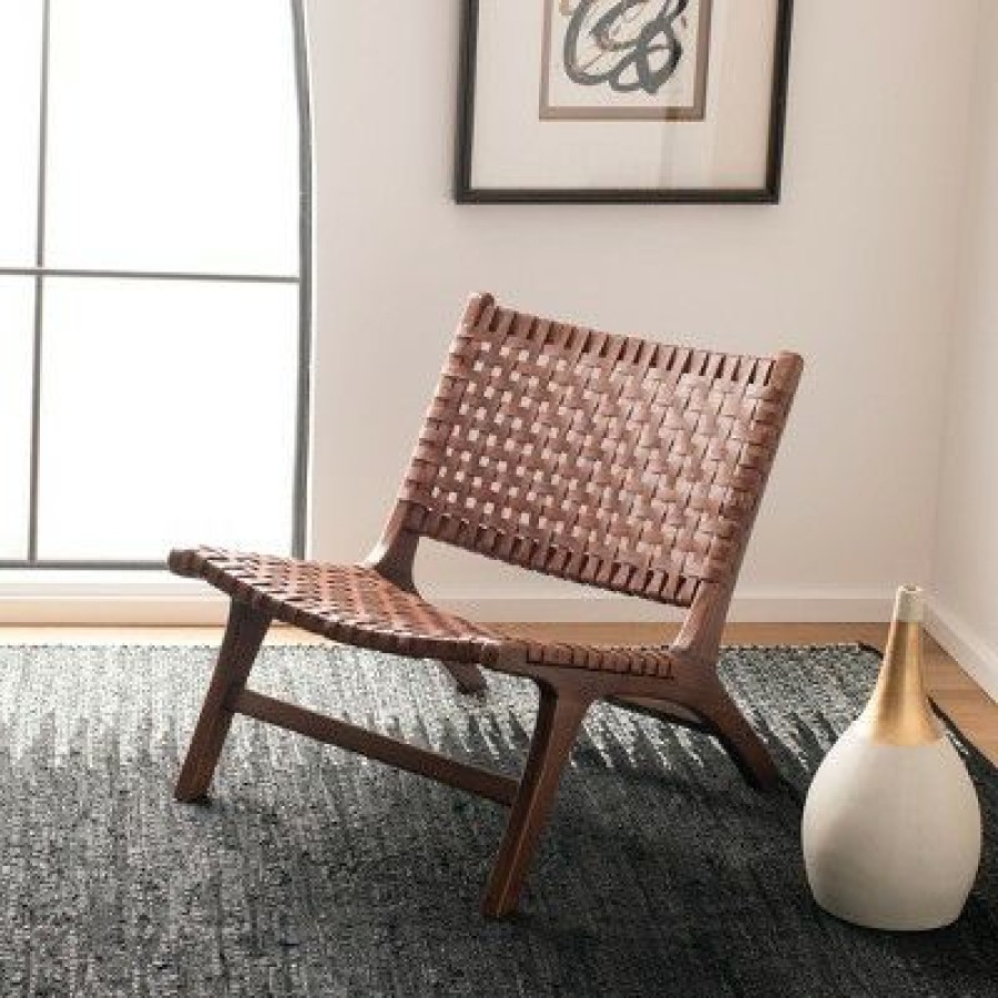 Luna Leather Woven Accent Chair Safavieh | * Wholesale