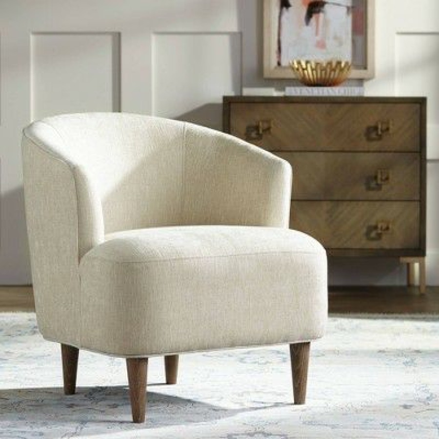 55 Downing Street Herringbone Beige Fabric Modern Accent Chair | * New