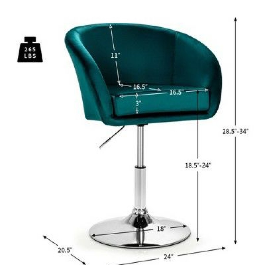 Costway Set Of 2 Modern Velvet Chair Height Adjustable Bar Stool Swivel | * Best