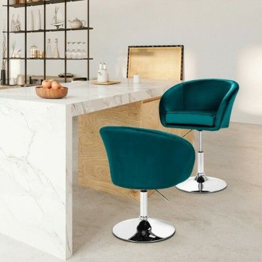 Costway Set Of 2 Modern Velvet Chair Height Adjustable Bar Stool Swivel | * Best