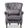 Fletcher Velvet And Wood Armchair Gray/Dark Brown Baxton Studio | * Wholesale