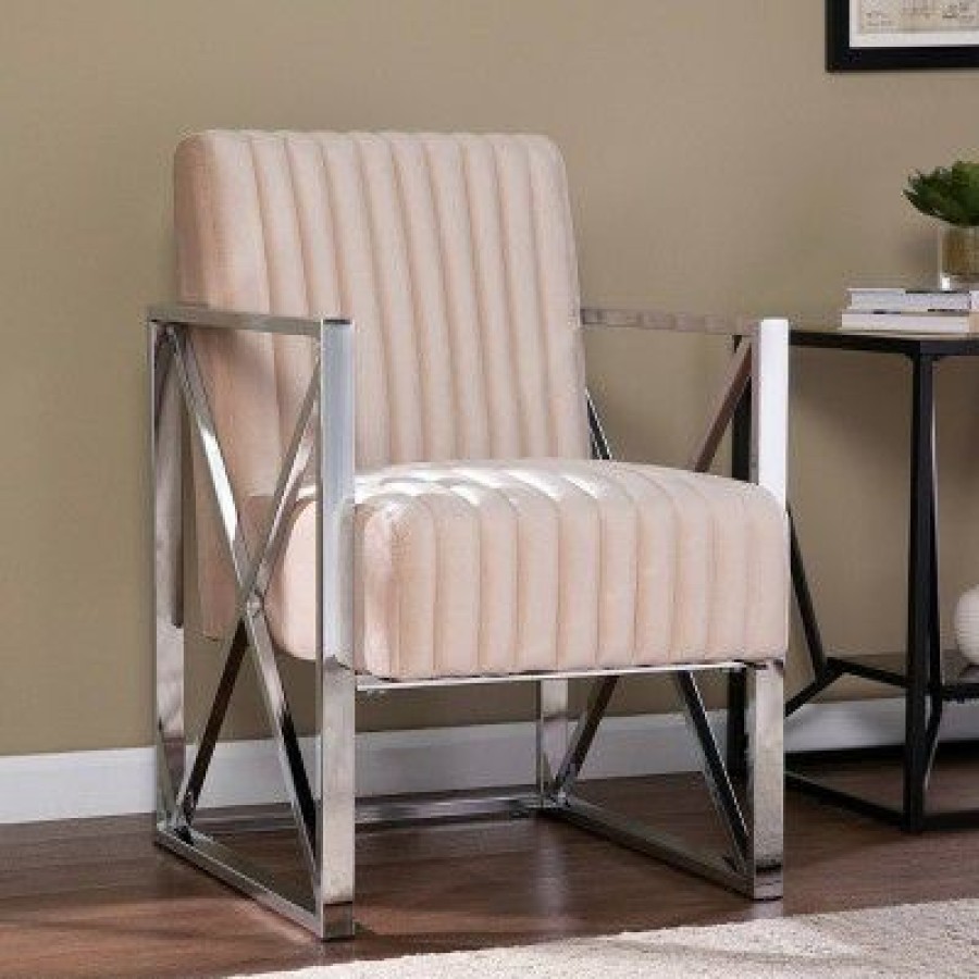 Echidna Velveteen Accent Chair Champagne/Chrome Aiden Lane | * Clearance