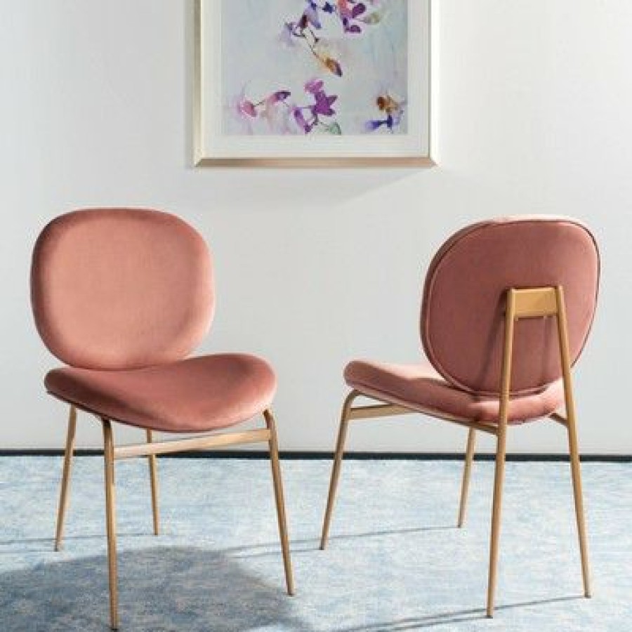 Set Of 2 Jordana Round Side Chair Dusty Rose/Gold Safavieh | * Online