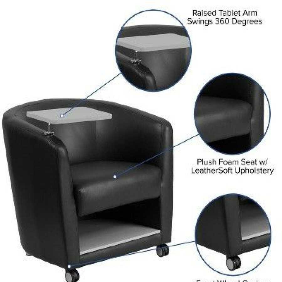 Flash Furniture Guest Chair With Tablet Arm, Front Wheel Casters And Under Seat Storage | * Clearance