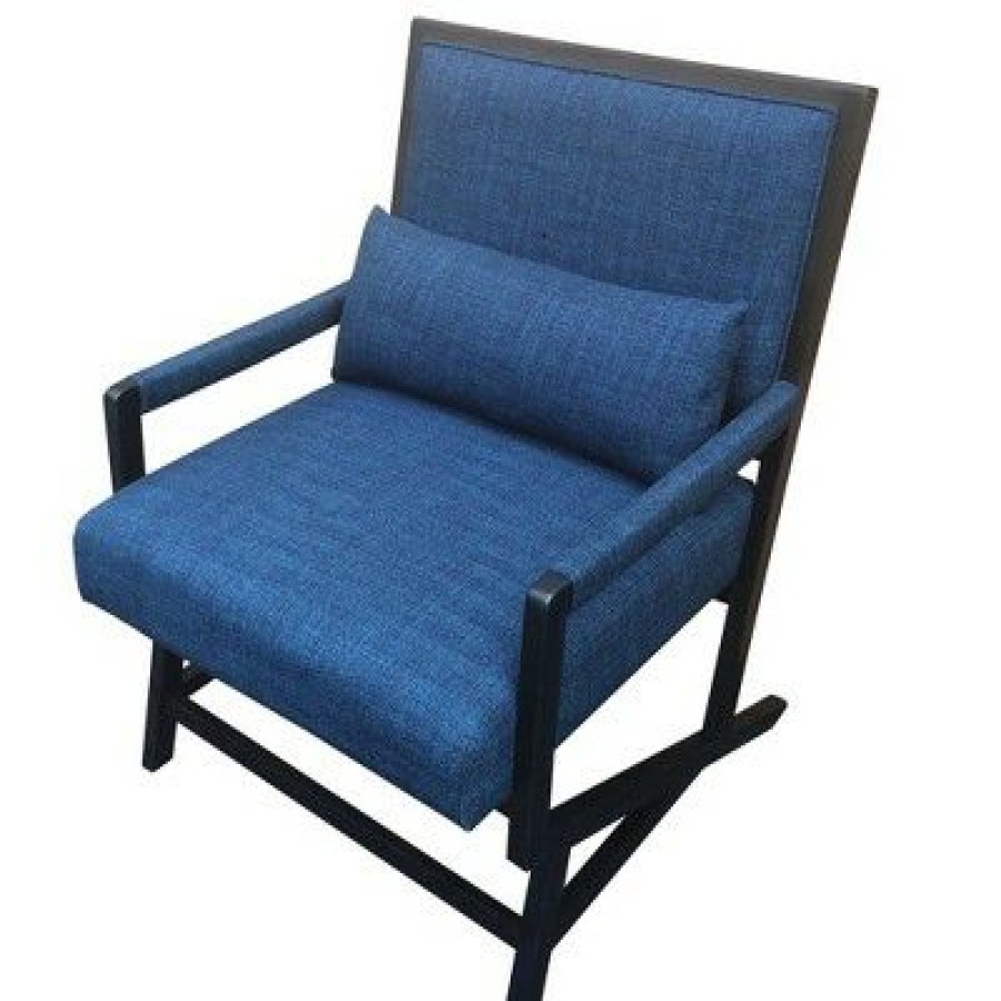 Fabric Padded Wooden Frame Accent Chair With Armrest Blue/Black The Urban Port | * Online