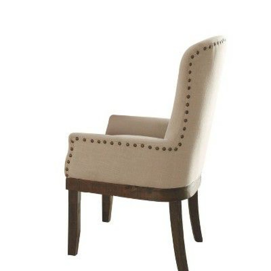 Wooden Armchair With Wing Back And Nailhead Trims Beige/Brown Benzara | * Hot