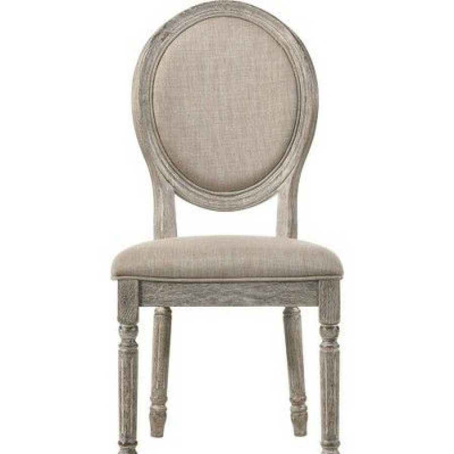 Set Of 2 Side Chairs With Oval Padded Back And Turned Legs Brown Benzara | * Clearance