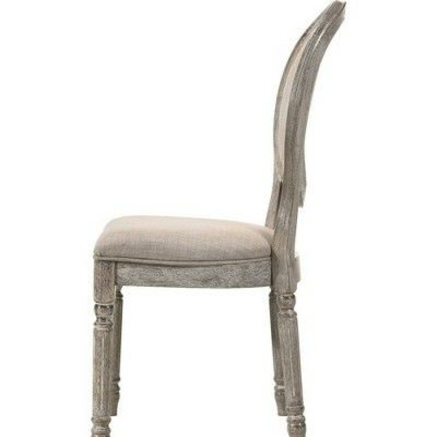 Set Of 2 Side Chairs With Oval Padded Back And Turned Legs Brown Benzara | * Clearance