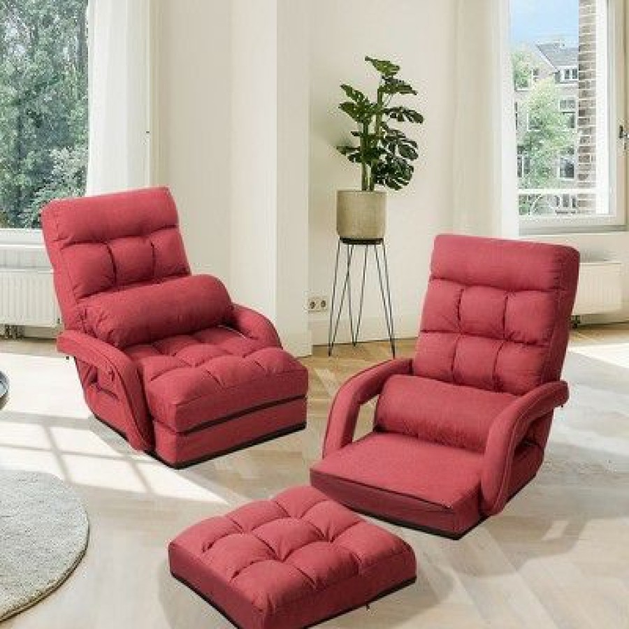 Costway Folding Floor Armchair W/ 6-Position Adjustable Back & Lumbar Pillow | * Wholesale