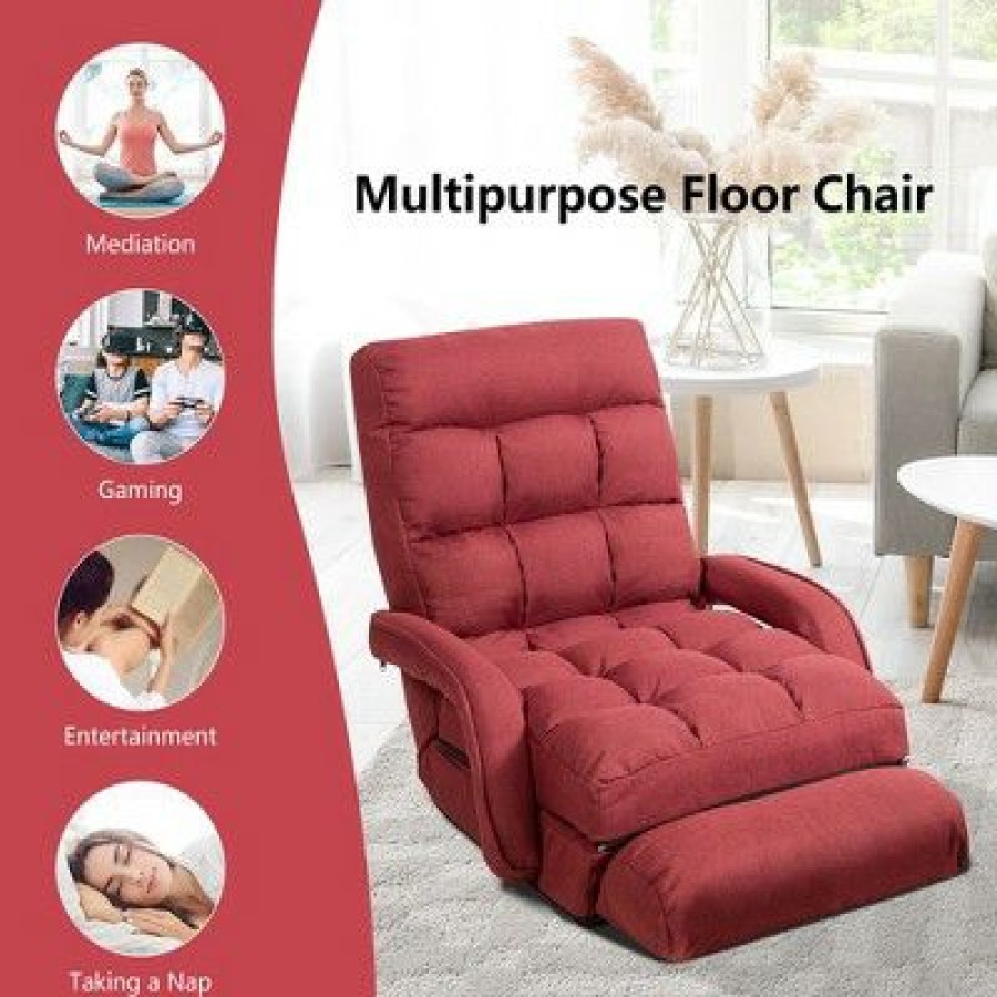 Costway Folding Floor Armchair W/ 6-Position Adjustable Back & Lumbar Pillow | * Wholesale