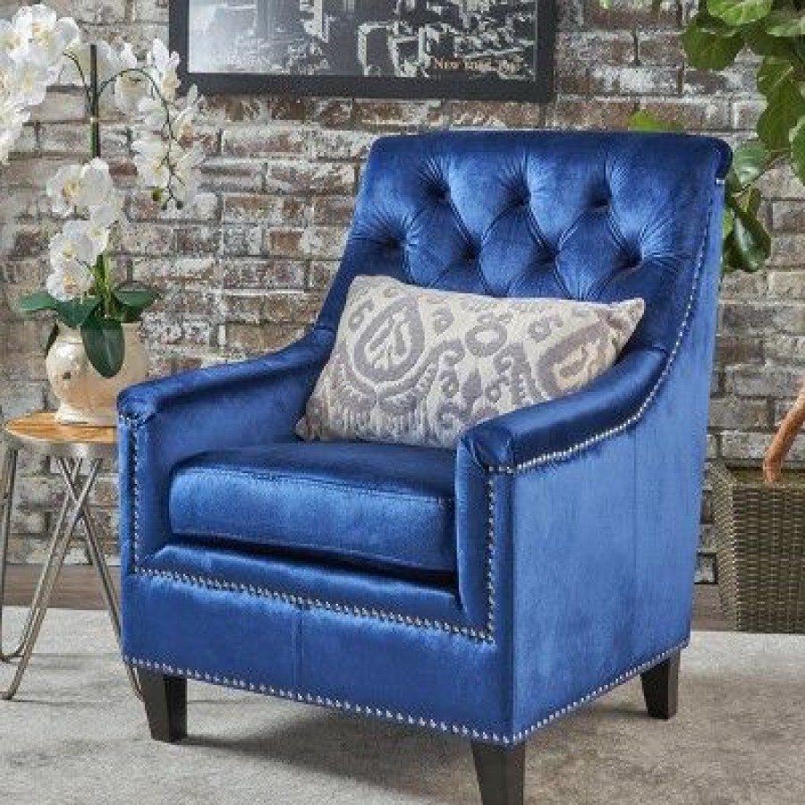 Jaclyn New Velvet Tufted Club Chair Navy Christopher Knight Home | * Online