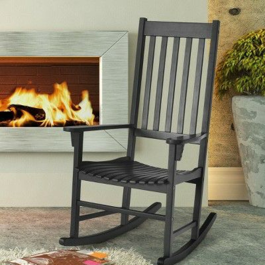 Costway Wooden Rocking Chair Porch Rocker High Back Garden Seat For Indoor Outdoor | * New