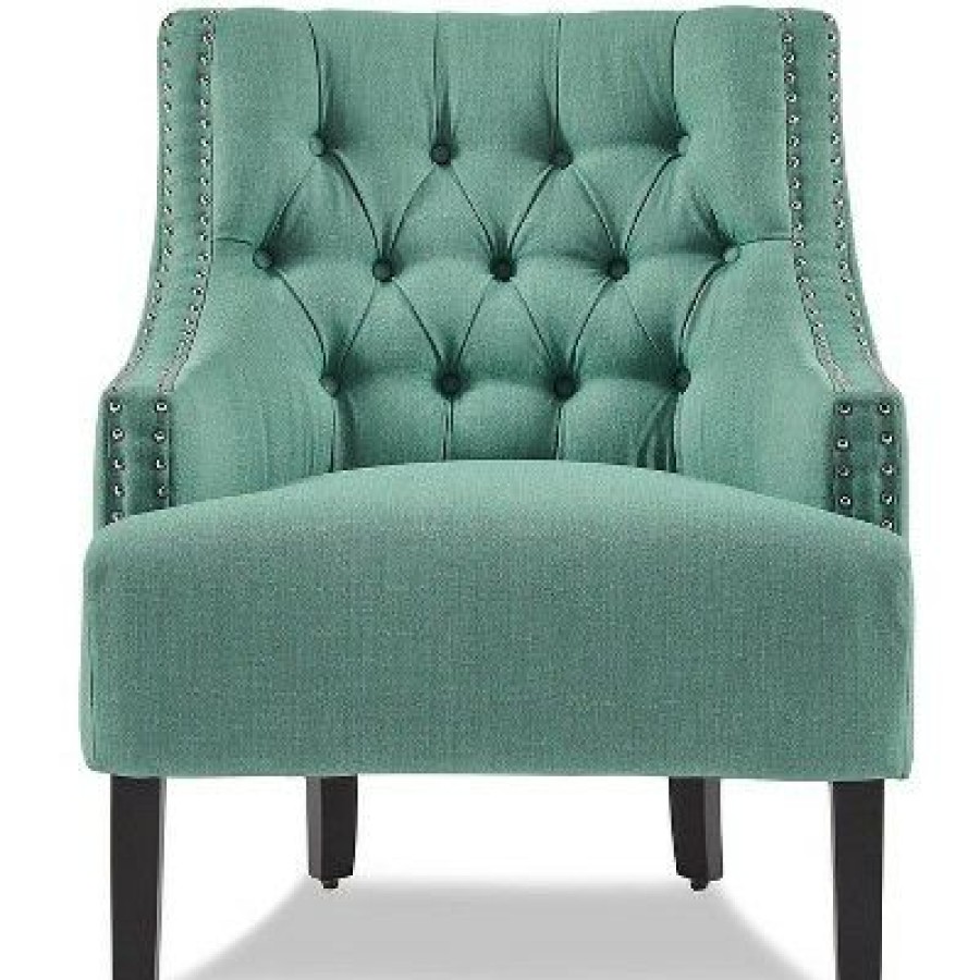 Homelegance Upholstered Diamond Tufted Accent Chair With Sloped Arms And Nailhead Trim, Seat Height 18 Inches, Teal Polyester | * Online