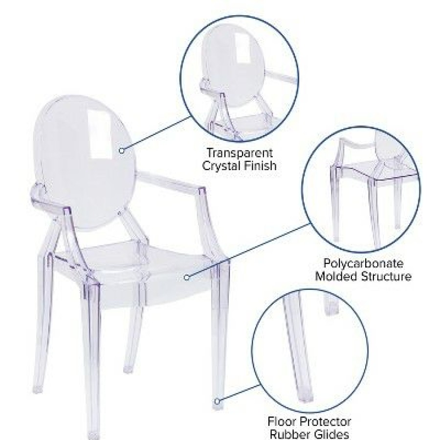 Flash Furniture Ghost Chair With Arms In Transparent Crystal | * Hot