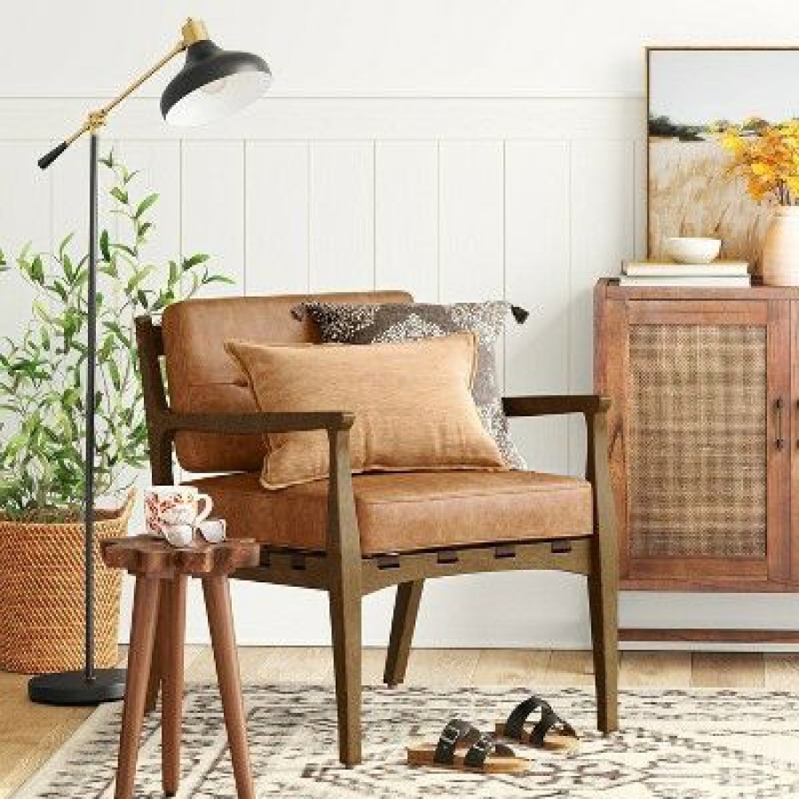 Sylva Strap Chair Caramel Faux Leather Threshold | * New