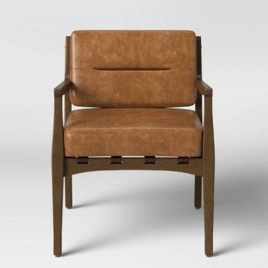 Sylva Strap Chair Caramel Faux Leather Threshold | * New