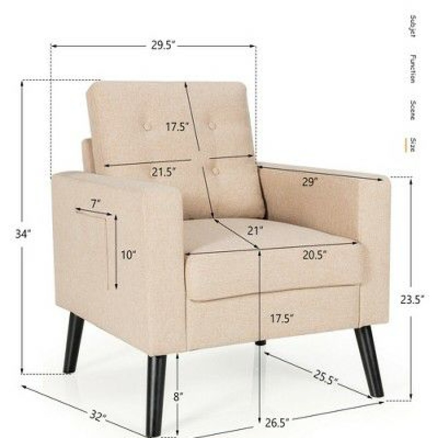 Costway Set Of 2 Upholstered Accent Chair Single Sofa Armchair W/ Wooden Legs | * Wholesale