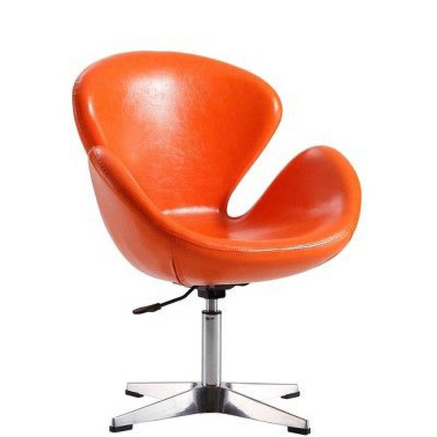 Set Of 2 Raspberry Faux Leather Adjustable Swivel Chairs Tangerine Manhattan Comfort | * New