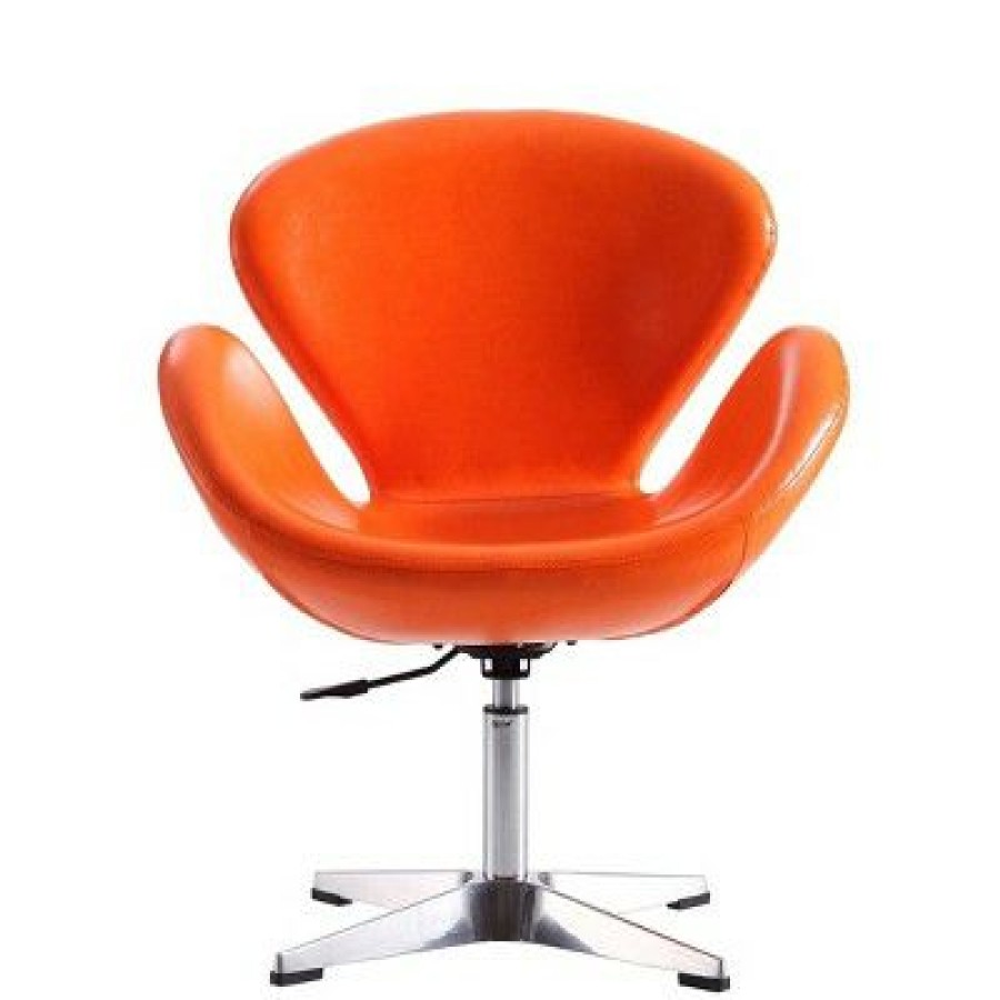 Set Of 2 Raspberry Faux Leather Adjustable Swivel Chairs Tangerine Manhattan Comfort | * New