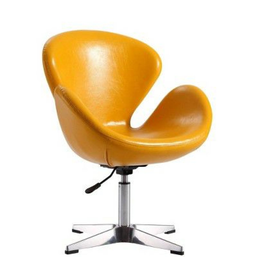 Set Of 2 Raspberry Faux Leather Adjustable Swivel Chairs Yellow Manhattan Comfort | * Best