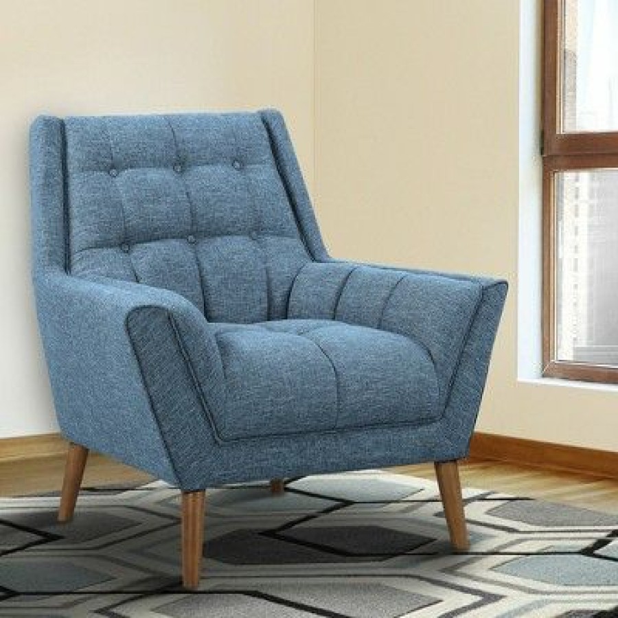 Cobra Mid-Century Modern Chair In Blue Linen And Walnut Legs Armen Living | * Clearance