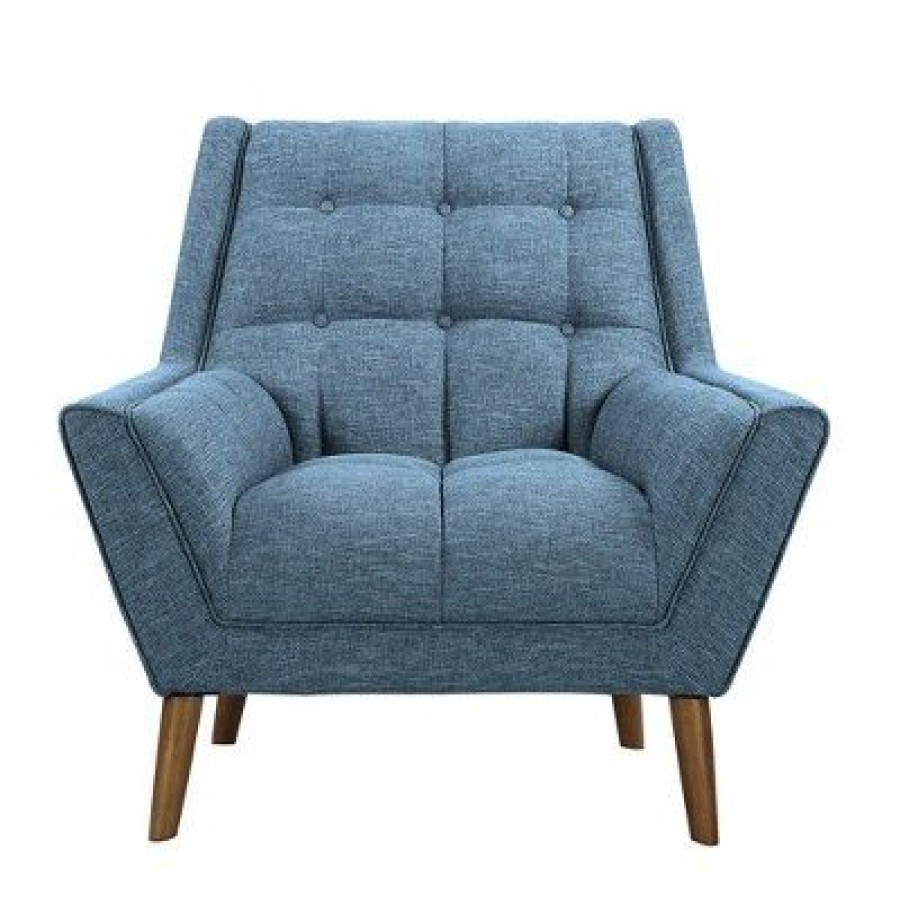 Cobra Mid-Century Modern Chair In Blue Linen And Walnut Legs Armen Living | * Clearance