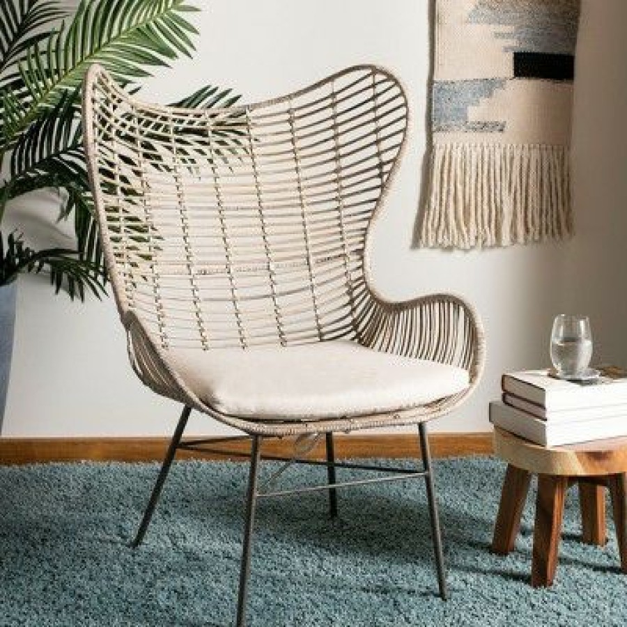 Malia Rattan Wingback Armchair White Wash Safavieh | * Wholesale