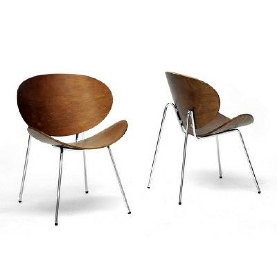 Set Of 2 Reaves Effect Mid Century Modern Accent Chairs Brown/Metal Finish Baxton Studio | * New