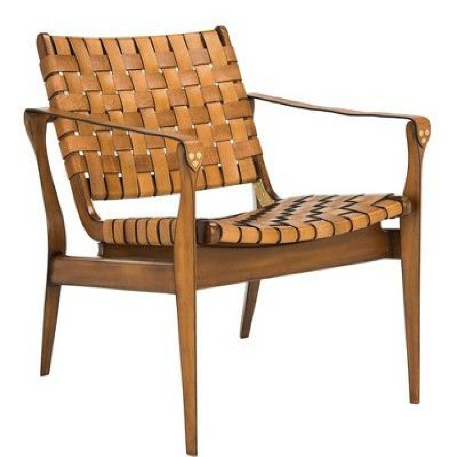 Dilan Leather Safari Chair Brown/Light Brown Safavieh | * Online