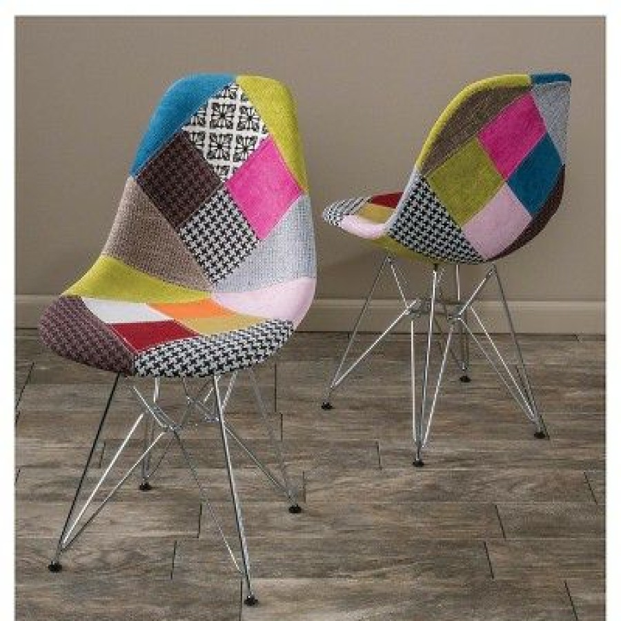 Set Of 2 Wilmette Patchwork Fabric Chair Black/Pink/Green Christopher Knight Home | * Best