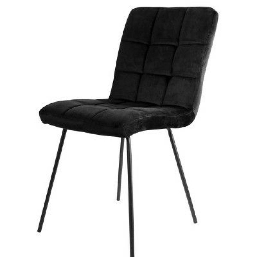 Elama 2 Piece Velvet Tufted Chairs In Black With Black Metal Legs | * Wholesale