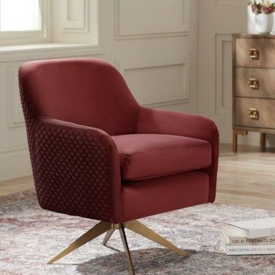 Studio 55D Ames Quilted Wine Velvet Swivel Chair | * Wholesale