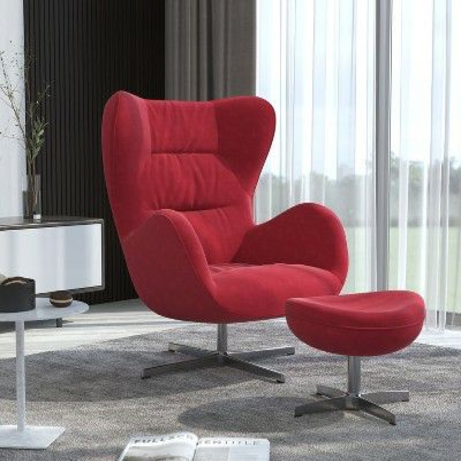 Flash Furniture High Back Swivel Wing Chair And Saddle Style Wing Ottoman Set | * Clearance