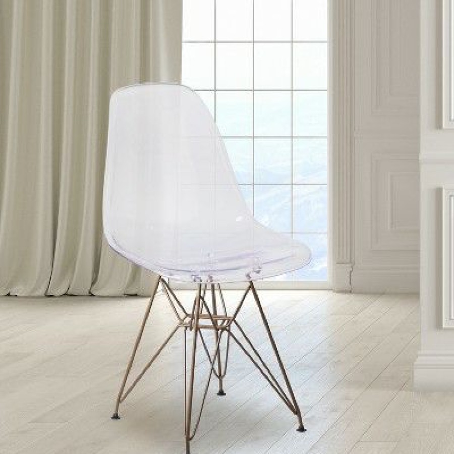 Flash Furniture Elon Series Ghost Chair With Gold Metal Base | * New