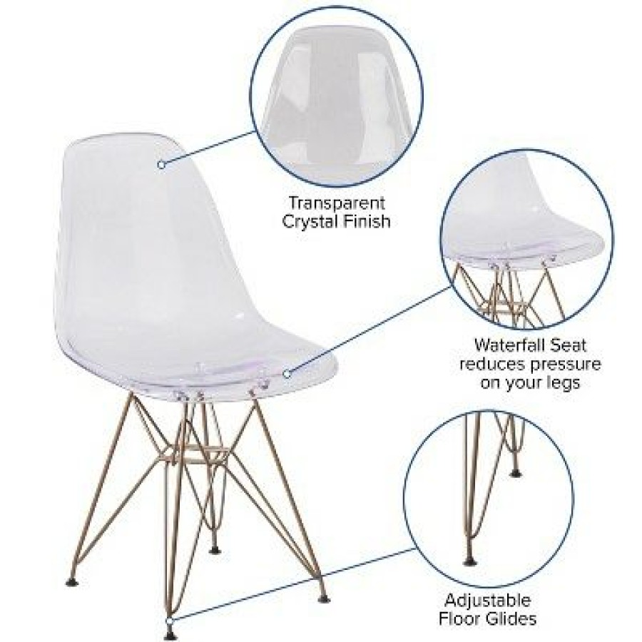 Flash Furniture Elon Series Ghost Chair With Gold Metal Base | * New