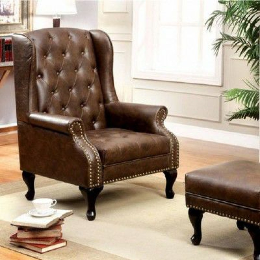 Vaugh Traditional Wing Accent Chair Chocolate Benzara | * Clearance