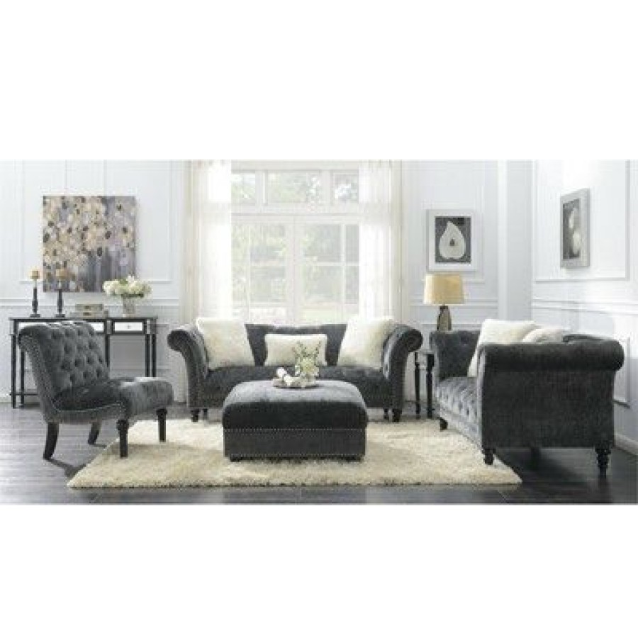 Armless Accent Chair With Button Tufting And Nailhead Trim In Gray Wallace & Bay | * Clearance