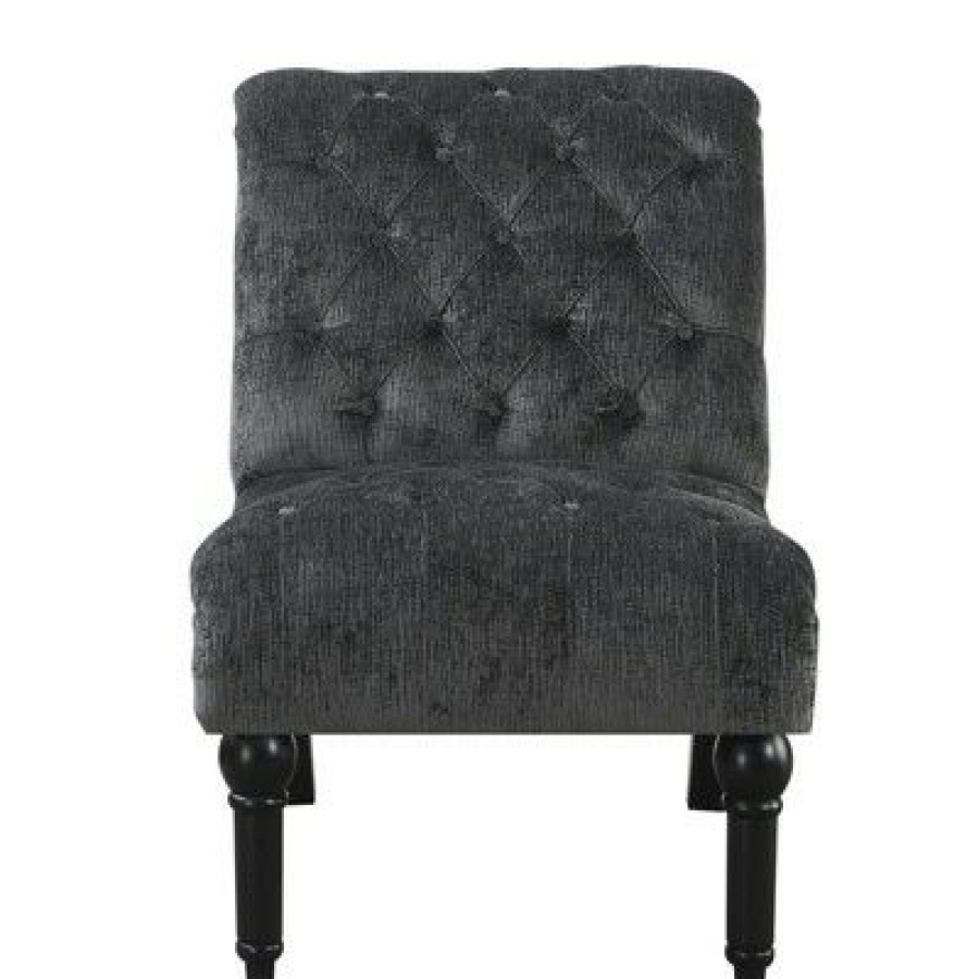 Armless Accent Chair With Button Tufting And Nailhead Trim In Gray Wallace & Bay | * Clearance