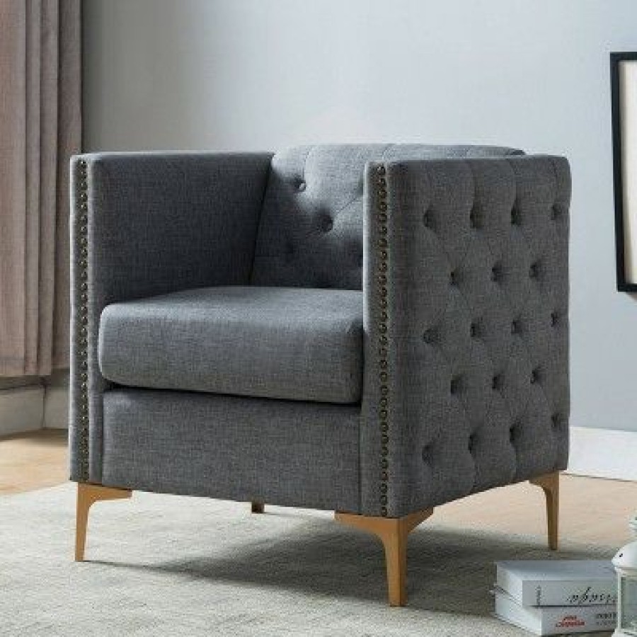 Vern Upholstered Accent Chair Light Gray Mibasics | * Wholesale