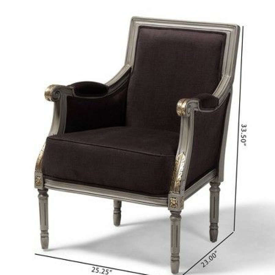 Georgette Velvet Upholstered Armchair Brown/Gray Baxton Studio | * New