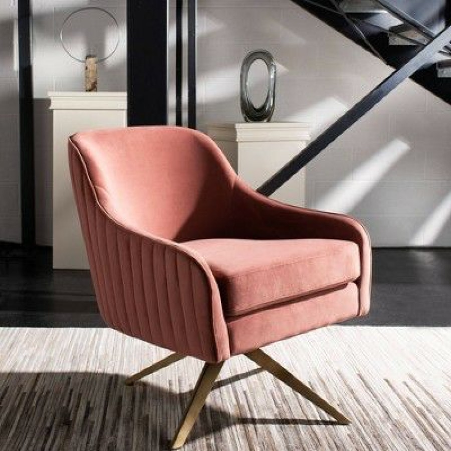 Leyla Channeled Velvet Accent Chair Dusty Rose Safavieh | * New