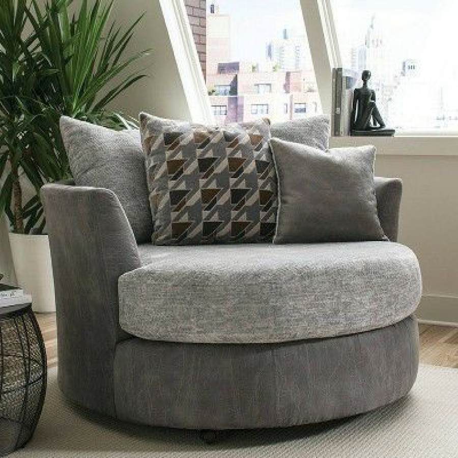 Saddlebrook T-Cushion Swivel Chair Light Gray/Gray/Brown Homes: Inside + Out | * Wholesale