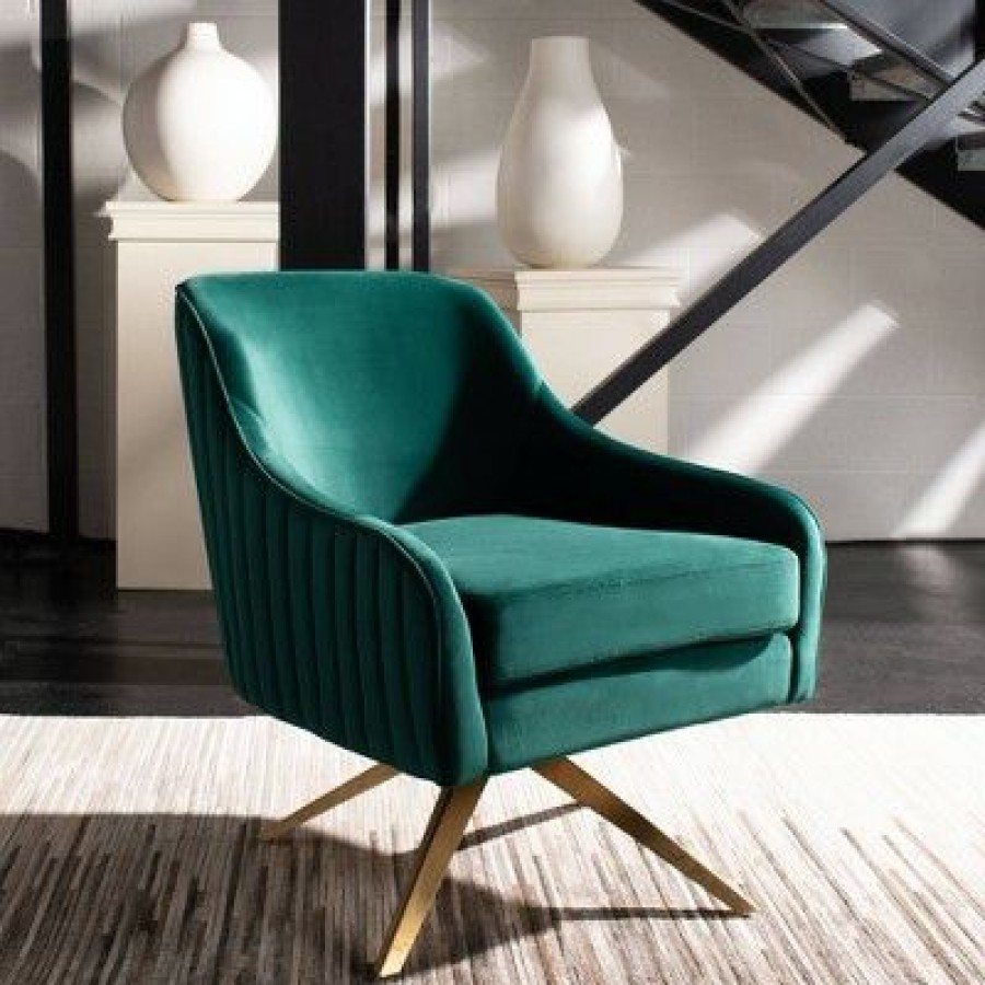 Leyla Channeled Velvet Accent Chair Emerald Safavieh | * Wholesale