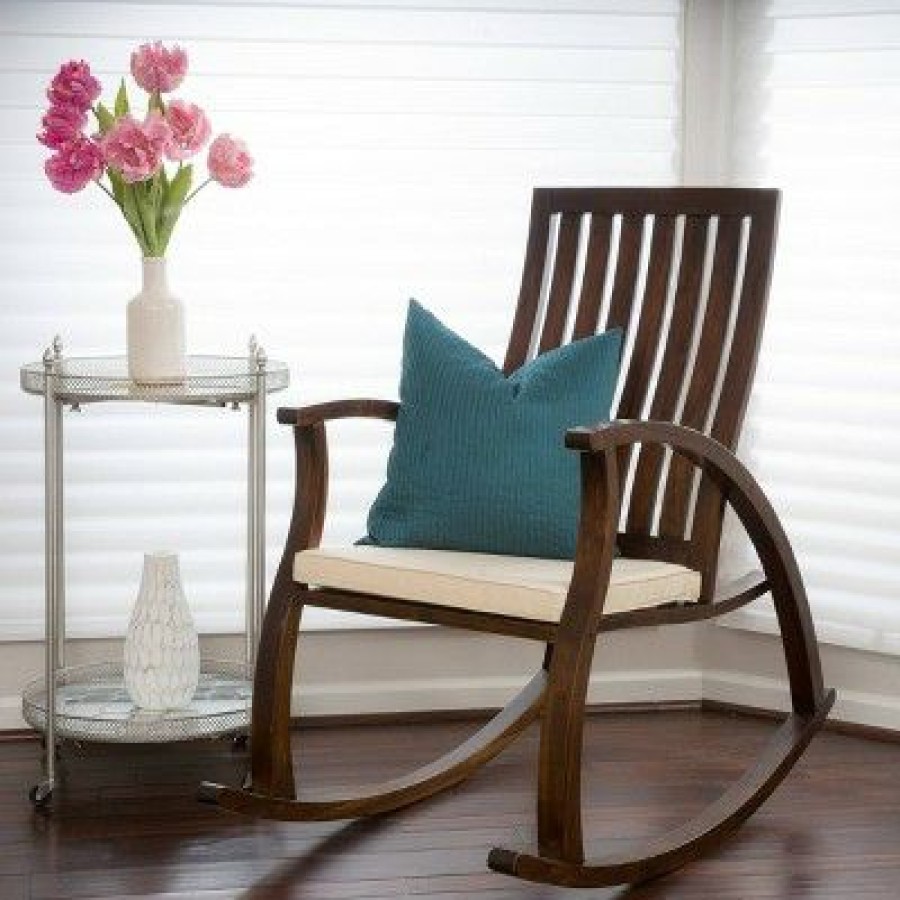 Abraham Wood Rocking Chair With Cushion Brown Mahogany Christopher Knight Home | * Clearance