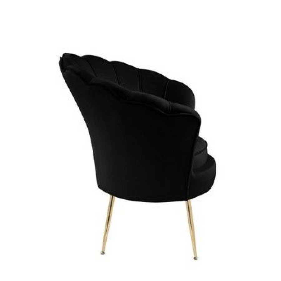 Simple Relax Velvet Scalloped Back Barrel Accent Chair With Metal Legs In Black | * Best